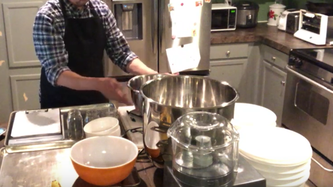 Setting up to mix ingredients